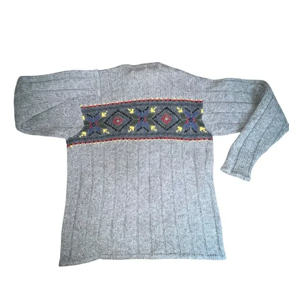 Eddie Bauer Mens Wool Crew Neck‎ Sweater Gray Size Medium Ribbed Y2K Vintage - Picture 4 of 10